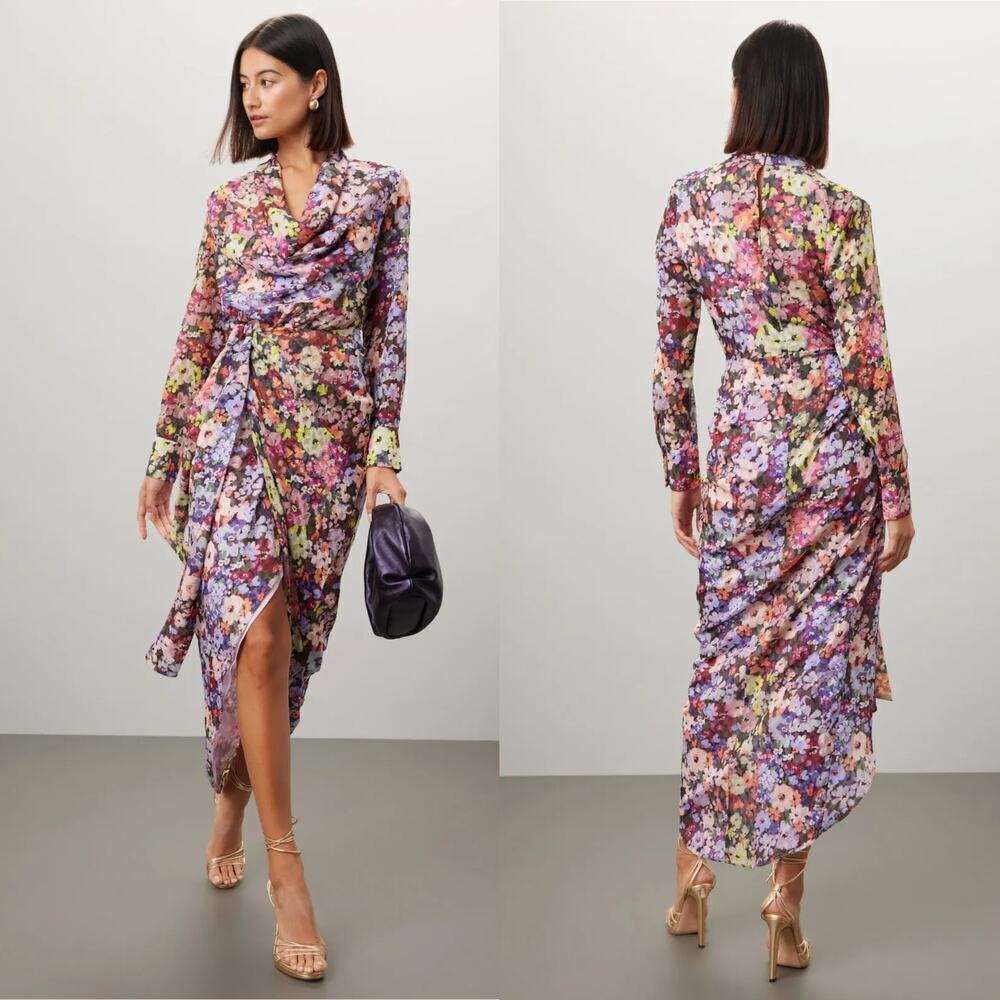 Amanda Uprichard Salvador Gown Floral Textured Midi Wrap Dress Multicolor XL